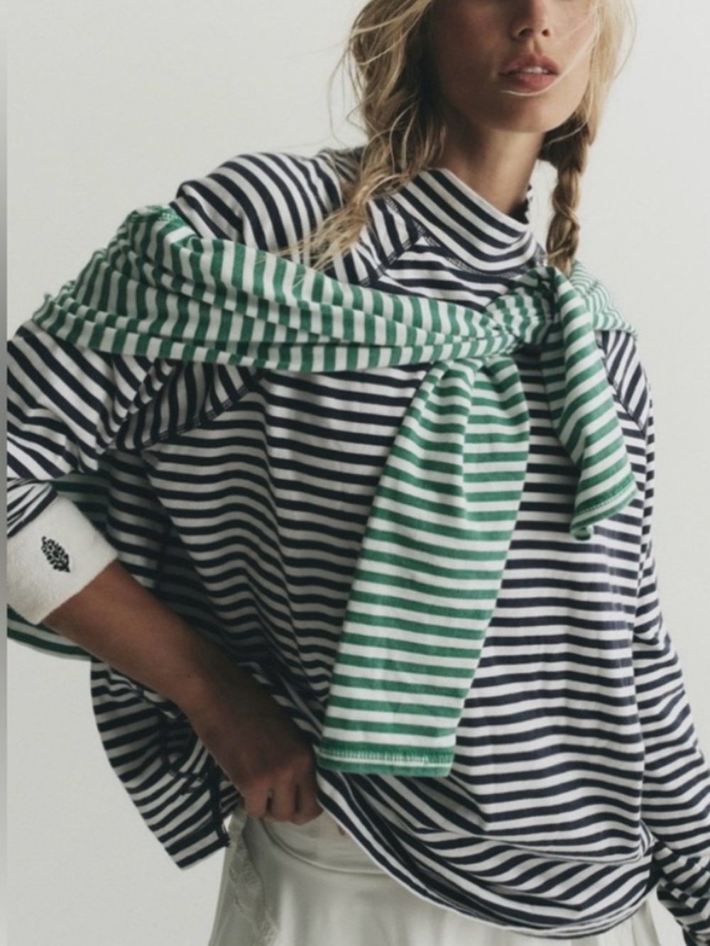 !!NWT!!! FP Movement by Free People STRIPED RESTORATION LAYER IN GREEN GLOW XS